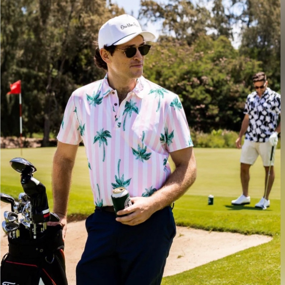 Kenny Flowers Palm Beach Men’s golf polo pink and white strips, 2XL